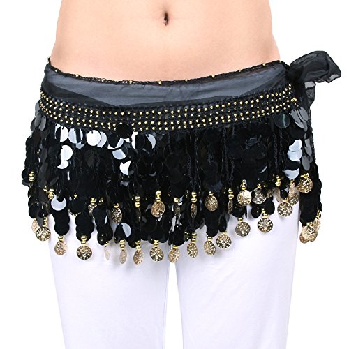 VENI MASEE® Professionelle Multi-Row Pailletten Bauchtanz H¨¹fttuch / Wrap / G¨¹rtel Mit Goldfarbe M¨¹nze Und Perlen, Schwarz VENI MASEE® Professionelle Multi-Row Pailletten Bauchtanz H¨¹fttuch / Wrap / G¨¹rtel Mit Goldfarbe M¨¹nze Und Perlen, Schwarz