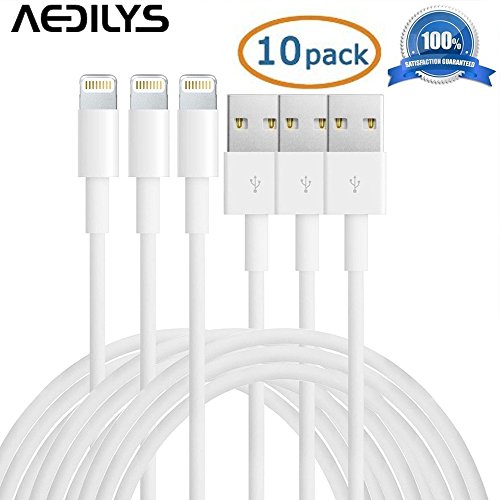 IPhone 6 Cable, AEDILYSÂ® [10-Pack] 3FT 8 Pin Lightning to USB Charging Cable Connector with Authentication Chip Ensures Fast Charging for iPhone 6 6S /6 6S Plus, iPhone 5s/5/5c, iPod mini (White)