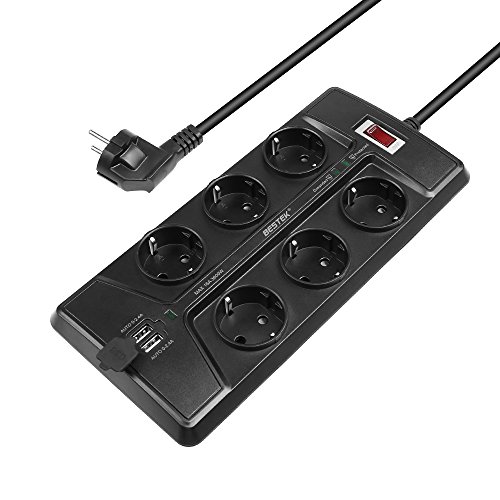 BESTEK 6 Fach schaltbare Steckdosenleiste mit USB(Smart IC), Steckerleiste Wandmontage hat 1500J Überspannungsschutz, 90 Grad gedreht, großer Buchsenabstand, Schwarz - 9