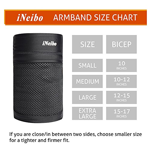 iNeibo Sportarmband FÃ¼r Smartphone bis 7 Zoll, Leichte Und atmungsaktive Sport Handytasche | Oberarmtasche ohne GÃ¼rtel, ReiÃŸ- Oder Klettverschluss Ideal FÃ¼r Joggen, Radfahren, Fitness. S/Schwarz