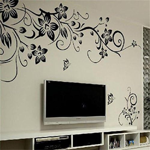 Classical black flowers fad vine buttefly wall sticker for bedroom background decorative decor decal removable poster mural,black