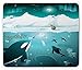 Produktbild BGLKCS Whale Mouse Pad, Subaquatic Life in Arctic Circle with Fisherman Iceland Penguins Jellyfish, Standard Size Rectangle Non-Slip Rubber Mauspads, Dark Teal and White