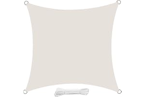 swift Sun Shade Sail 3m x 3m Waterproof Square PES Polyester 98% UV Block 3x3 Meter Sunscreen Awning Canopy Sail Shades for Garden Outdoor Patio with Free Ropes, Cream