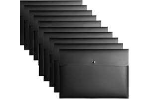 QCHOMEE 10Pcs Plastic Wallets A4 Black Folders Document Popper Files Wallets with Button Flat File Holder Document Paperwork Storage Portfolio Envelope Paper Bag File Organizer for Office School Home