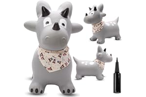 sun baby Bouncy Dinosaur Animal Hopper Toys, Toddlers Bouncing Animals, Inflatable Jumping Hopper for Kids Ages 1-3 (Dinosaur - grey with bandana)