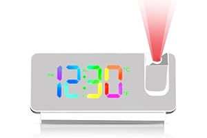 BYZESTY Sveglia Digitale con Proiezione, Sveglia con Proiettore Soffitto a 180°, Orologio Digitale con Temperatura, Data, 12/24 ore, Funzionamento USB, per la Camera da Letto