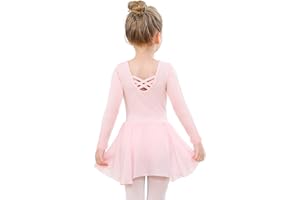 PLIKSUVER Ballettkleidung Mädchen Baumwolle Ballettkleid Balletttrikot Kurzarm Tanzkleid Tanzbody mit Chiffon Rock Tütü