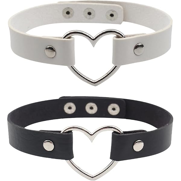 Set Di 2 Collane Choker In PU Con Cuore, Stile Gotico, Nere, Regolabili