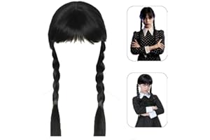 LEGQYJK Parrucca mercoledì per Bambina, Wednesdays Parrucca, Addamses Parrucca di mercoledì Cosplays, Nerocolore Parrucca con trecces, Parrucca mercoledì per Halloweens Carnevales Partys