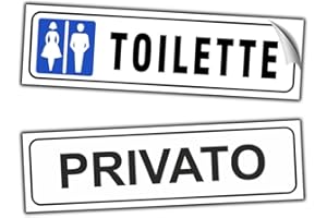 EVM "TOILETTE Uomo/Donna + PRIVATO" Eticchetta Segnaletica Targhetta in PVC Morbido Adesivo impermeabile Porte Locali Ufficcio Bagno 21x6cm 2pz