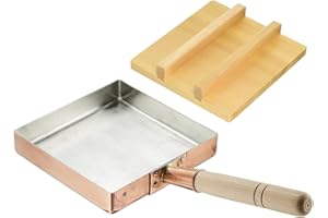 TIKUSAN Tamagoyaki/Omelette giapponese in rame con coperchio in legno, 18 x 18 cm