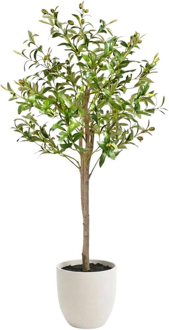 edihome, Planta Artificial Grande, Olivo 120 cm – Decorativas, Árbol, Decoración Hogar, para Interior, Oficina, Hoteles, Eventos, Planta Artificial Realista con Detalles Mediterráneos (Olivo, 120)