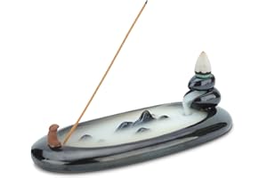 ComSaf 18cm Porta Bastoncini Bruciatore d'incenso a Riflusso, Incense Burner in Ceramica, Artigianato Supporto Incenso con Design di Pescatore e Stagno, Ornamento Aromaterapia per Casa e Ufficio