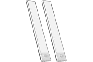 Milpoel Under Cabinet Kitchen Lights, Motion Sensor Cupboard Lights, USB Rechargeable Night Light with Magnetic Strip for Wardrobe, Closet, Stairs (White Light, 30cm-2 Pack)