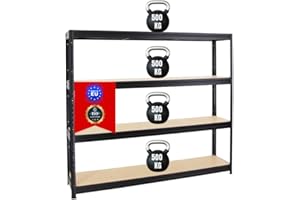 PROREGAL Étagère Charge Lourde Dino | HxLxP 180x200x45cm | 500kg par Niveau | Noir | Étagère Robuste de Garage, Atelier, Cave, sous-Sol, Stockage, Rangement, Rayonnage