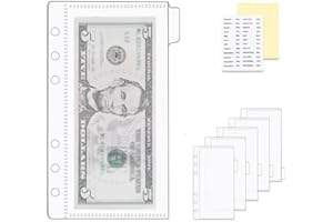 NATSUMEBASICS A6 Binder Pocket Dividers Zipless Tabbed Cash Envelopes 6pcs Clear A6 Binder Inserts with 2pcs Label Stickers for 6 Ring Budgeting Binder (A6)