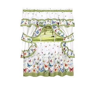 Butterflies Floral Prairie Complete 5 Pc. Cottage Kitchen Curtain Set by GoodGram - Assorted Sizes (36 in. Long)