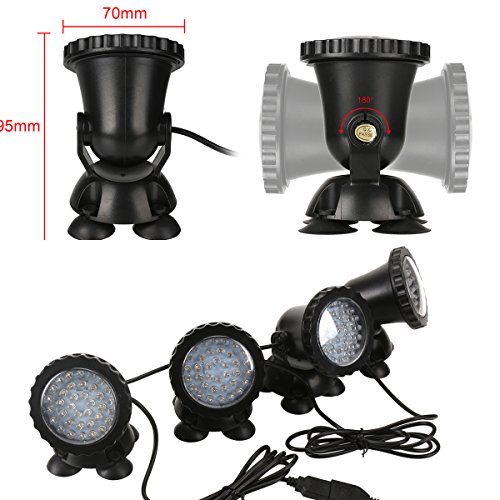 GreenSun LED Lighting Spot Lampe Unterwasser RGB Aquarium Beleuchtung Aufsatz leuchte Aquariumlampe 36LEDs Strahler Teichlampe Teichstrahler Teichlampen Dekorative für Fisch Tank Aquarium 4 Stücke in 1 Set - 3
