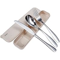 Lictin Set Posate monoblocco posate in acciaio inossidabile da campeggio con custodia in neoprene- 1 x forchetta, 1 x coltelli, 1 x Cucchiai Cena