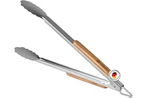 Pinza per barbecue BURNHARD® in acciaio inox, 45cm, meccanismo di bloccaggio, gancio per appendere, impugnatura antiscivolo – Pinza BBQ Deluxe