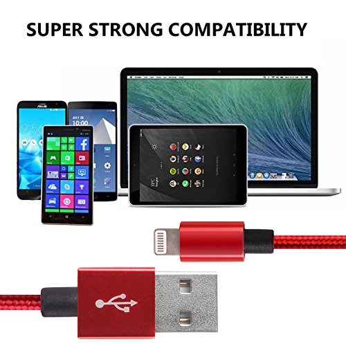 Red Lightning Cable Nylon Braided 3ft 6ft iPhone Charger USB Cable for iPhone 7/ 6 / 6s/ 6 plus/ 6s plus/ 5/ 5s/ 5c/ SE, iPad Pro, iPad Air, iPad Mini (3 pack)