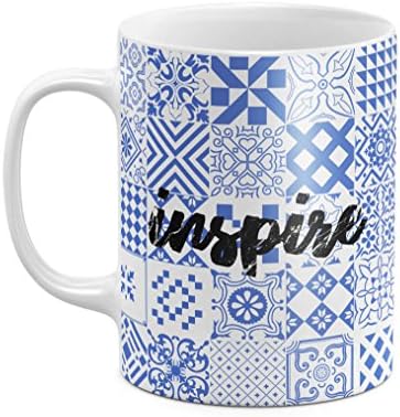 Inspire Blue Moroccan Mosaic Inspirational Motivation Quote 11 ounce Ceramic Tea Coffee Mug