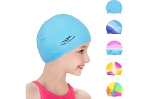 ALVILLER Swimming Caps for Kids, Elastic Silicone Swimming Hat Waterproof Swim Cap for Long Short Hair Girls Boys Kids Teens Children