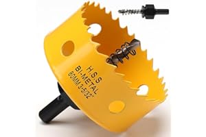 FASTDEPLE Otwornica do drewna 80 mm, bimetalowa otwornica do metalu, z adapterem sześciokątnym i wiertłem centrującym do żelaza, aluminium, drewna, płyt gipsowo-kartonowych, żółta