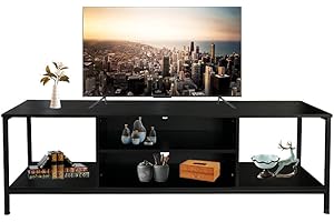 Jahof TV Stand, TV Console with Shelving, TV Cabinet with Open Storage for Living Room, Entertainment Room (Black, 63"/160cm)