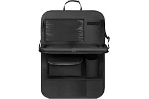 CaiTang Organizer Sedile Posteriore Auto, Organizer Sedile Auto Bambini con Tavolino Pieghevole,Impermeabile Protezione Sedile Auto Bambini con Tasche, Materiale in Tessuto Oxford, Nero