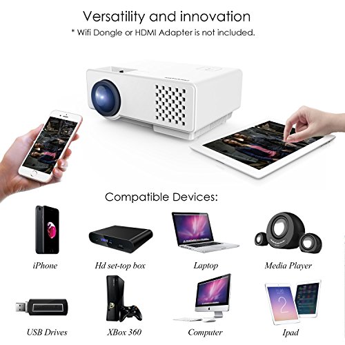 Proiettore Portatile DBPOWER RD810 1500 Lumen LCD Proiettore Multimedia Home Theater Supporto 1080P HDMI USB SCHEDA TF VGA AV per TV PC Laptop Giochi iPhone iPad Smartphone