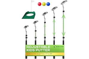 Go for It Golf Kids Putter mit ausziehbarem Schaft, verstellbare Größe für Junior-Golfer, Rechtshänder, idealer Trainingsclub für Kinder, Jugendliche, inklusive 3 Bälle, Tasse mit Flagge, Silber, 43,2