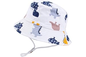 PythJooh Baby UPF 50+ Sun Hat Toddler Summer Sun Protection Bucket Hats Unisex Kid Cartoon Prints Outdoor Beach Bucket Hat with Chin Strap for Girls Boys 1-4Years
