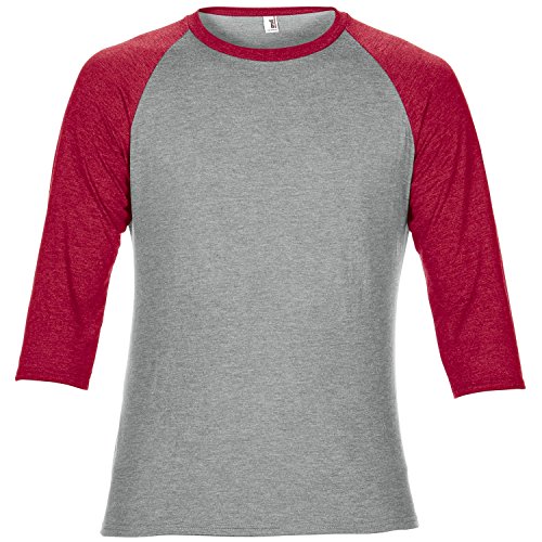 Anvil - Camiseta mangas 3/4 raglan Modelo Two Tone Unisex (Mediana (M)/Gris jaspeado/Rojo jaspeado)
