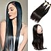 Produktbild SilkyLong 360 Closure With Bundles With Baby Hair Lace Frontal Straight Hair Bundles 3 Packs Brazilian Virgin Human Hair Natural Color 14 16 18+12(360)