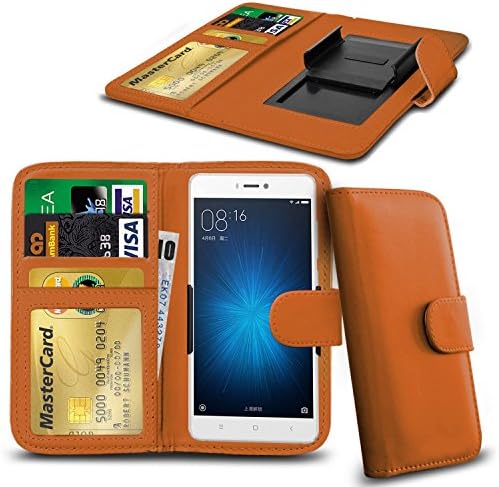 Lava Iris Fuel F1 Mini Wallet Spring Clamp Adjustable Flip With Id / Card Slot Universal Case Cover ( Orange) 0814537