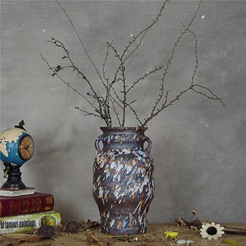 NOHOPE Retro European Style Blue Ceramic Vases Emulation Flower Container Home Decor Coarse Pottery Flower Pot Ornaments,A