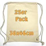 Moderner Turnbeutel Baumwollrucksack Stoffbeutel mit Kordelzug natur 36x46cm 25 Beutel