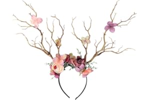 CHRONSTYLE Weihnachtsstirnband, Elchgeweih Haarreif Geweih Haarbänder,Weihnachten Hirschgeweih Stirnband Mädchen Frauen Cute Hair Hoop mit Blumen Headpiece Headware für Karneval Party