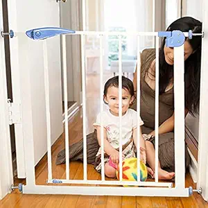 R for Rabbit Auto Close Safety Gate for Kids with Double Lock System for Kids Security, Doorway, Stairs, & Kitchen Gate,Dog Gate for The House,Balcony, (75-82 cm Wide) | White