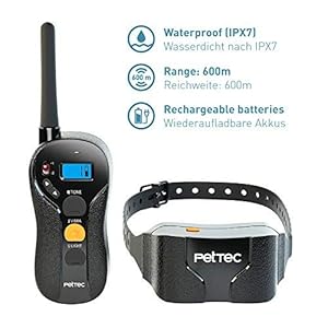 PetTec Collar de Perro Anti-ladrido, Entrenamiento Avanzado con Vibración controlado a Distancia, Radio de Alcance 600m; Vibración y Sonidos Agradables, Resistente al Agua (IPX7), Anti Polvo