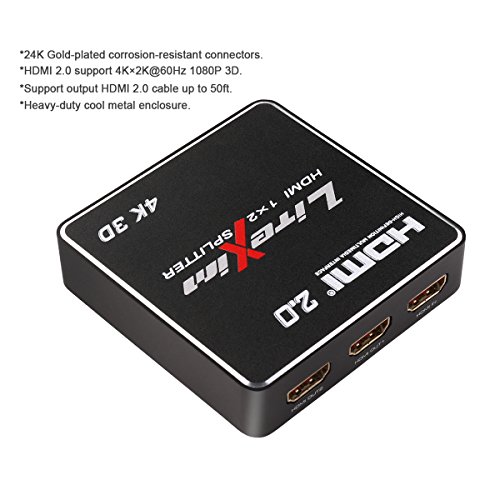 HDMI 2.0 Splitter, LiteXim 1×2 HDMI Splitter Ver 2.0 Powered HDMI Splitter Amplifier 1 In 2 Out Signal Distributor Certified for 4k x 2K@60Hz & 3D Support - 2