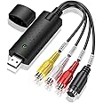 Mokeum Audio Video Grabber USB 2.0, Plug & Play Audio Video Converter, Video Adapter for Editing, Hi8 VHS to DVD, Digitize for Mac and Windows 10 with Scart/AV Converter Adapter