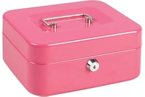 Parrency Geldkassette mit Geldfach,Metallschließfach Sparbüchse mit Tastensperre für Sicherheit, 20 x 16 x 9 cm, Rose