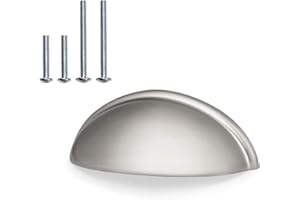 PinLin 5 Pack Cabinet Cup Handles 76mm Hole Centre Brushed Steel Shell Drawer Handles Zinc Alloy Vintage Kitchen Door Handle, Screws Included, 93mm Full Length