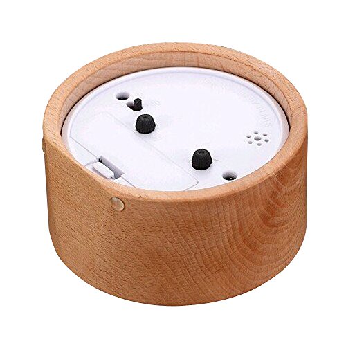 Jinberry Retro Lautlos Analog Runde Holzwecker / Handgemacht Vintage Tischuhr mit licht Nachtlicht, Snooze Funktion und Sanfter Weckton, 4 Zoll Lautlos Analog Quarz ohne Ticken Schleichende Sekunde Wecker – Weißbirke - 4