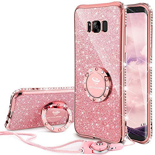 OCYCLONE Fundas para Samsung S8 Plus,Purpurina Ultra Slim Soft TPU Fundas Movil con Brillo Glitter Dimante Anillo de Teléfono Protectora Samsung Galaxy S8 Plus para Mujer,Oro Rosa