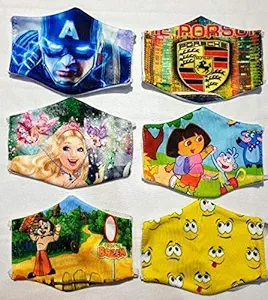 GreatDio RSM Print Face Mask for Kids, Fancy Unisex Face Mask new Cartoon Design (5-10 Years) (Pack of 12)