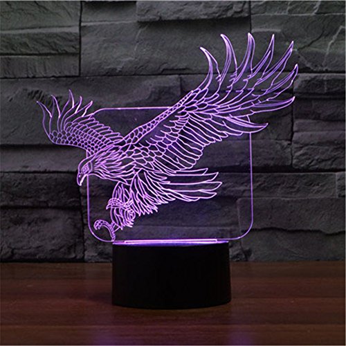 Adler 3D Optische Illusions-Lampen, FZAI Tolle 7 Farbwechsel Acryl berühren Tabelle Schreibtisch-Nachtlicht mit 150 cm USB-Kabel für Kinder Schlafzimmer Geburtstagsgeschenke - 4