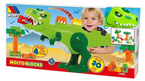 MOLTO- Dinosaurio Electrónico y Juego de Bloques, Color Verde, Miscelanea (17480)